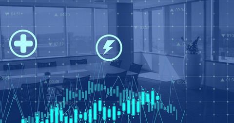 Digital finance technology in modern empty office space