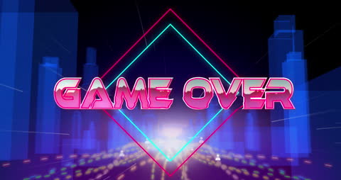 Retro Game Over Neon Sign in Digital City