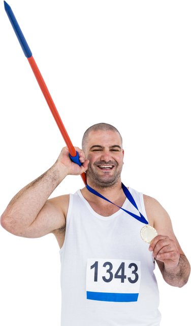 Happy Athlete Holding Javelin with Gold Medal on Transparent Background - Download Free Stock Videos Pikwizard.com