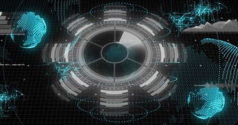 Holographic Circular HUD Visualizing Global Data Streams, Network and Futuristic Analytics