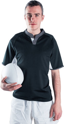 Transparent Rugby Player Holding Ball Wears Athletic Gear