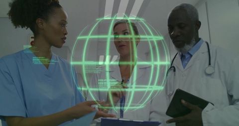 Healthcare team discussing innovative holographic technology