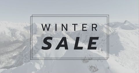 Winter Sale Advertisement Over Snowy Mountain Landscape
