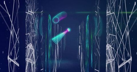 Futuristic cyberpunk corridor with holographic elements