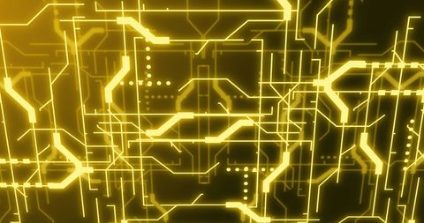 Neon Circuit Lines with Yellow Glowing Network Background - Download Free Stock Images Pikwizard.com