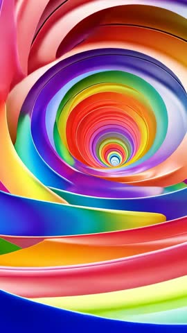 Vertical video spiraling rainbow vortex animation drawing viewer into psychedelic tunnel