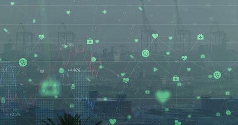 Digital Network Overlay amid Urban Technology Infrastructure - Download Free Stock Images Pikwizard.com