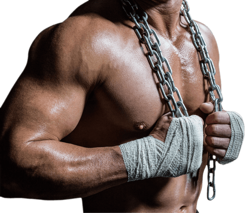 Muscular Bodybuilder Holding Chain with Transparent Background