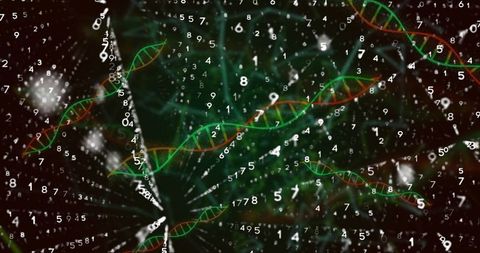Visualizing Genetic Technology Concept with DNA Helices and Digital Data Streams