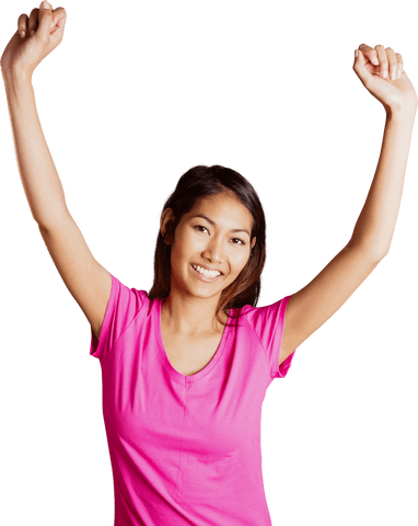 Asian Woman Raising Arms with Joy on Transparent Background - Download Free Stock Videos Pikwizard.com