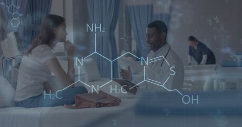 Diverse Doctor and Patient with Scientific Data Visualization