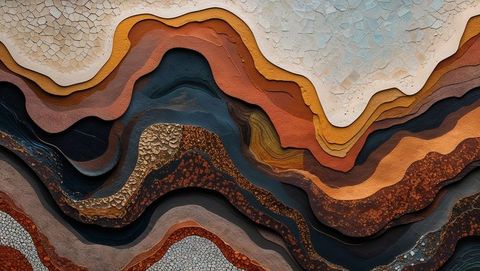 Layered abstract strata with earthy tones on canvas