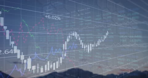 Cityscape Overlay with Increasing Graphs and Data Visualization