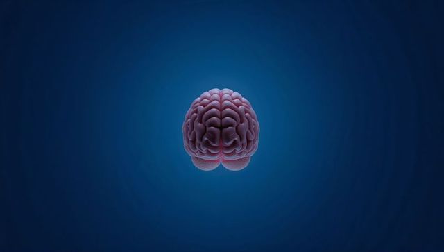 Floating 3D Brain Model Glowing in Deep Blue Gradient for Neurology and AI Visualization