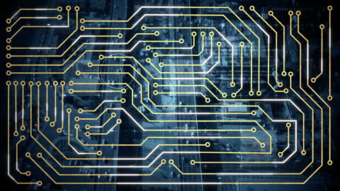 Digital Circuit Pathways Overlaying Urban Landscape