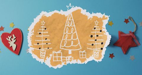 Festive Neon Christmas Trees with Decorations on Blue Background - Download Free Stock Images Pikwizard.com