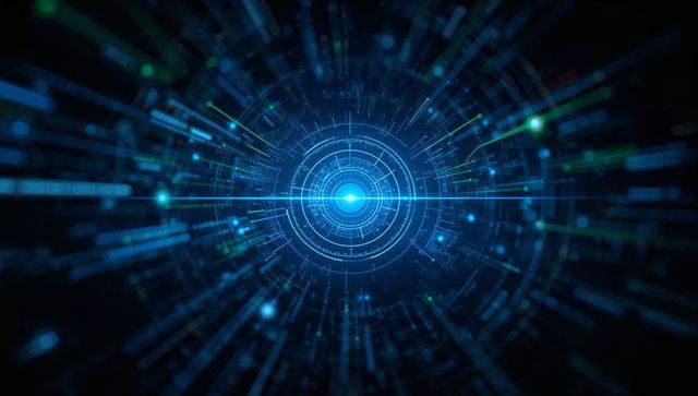Futuristic cyber data interface with pulsating concentric rings