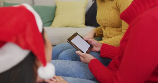 Family Celebrating Christmas with Digital Tablet at Home - Download Free Stock Images Pikwizard.com