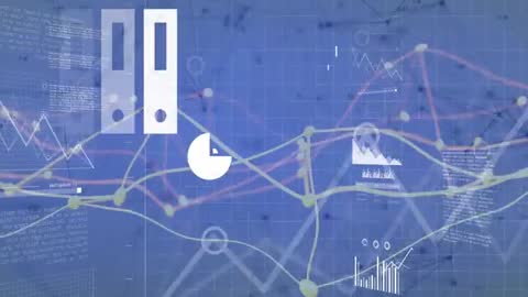 Abstract Data Visualization with Charts and Graphs on Blue Background