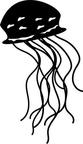 Black silhouette jellyfish with tentacles on transparent background