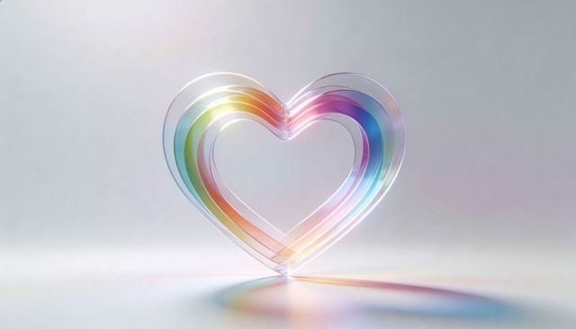 Layered Translucent Heart Sculpture Casting Rainbow Reflection Minimalist Pastel Design