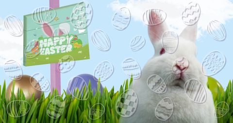 Easter Bunny with Eggs on Green Grass Celebrating Easter Festivities - Download Free Stock Images Pikwizard.com