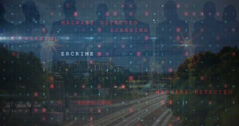 cyber attack threat with silhouettes over cityscape - Download Free Stock Images Pikwizard.com