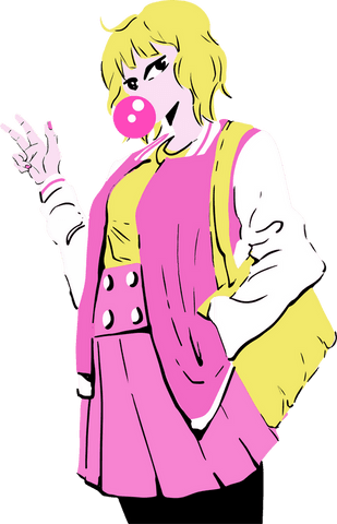 Transparent cartoon girl pop art gum-chewing fun attitude