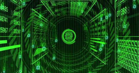 Futuristic Data Visualization in Neon Digital Tunnel