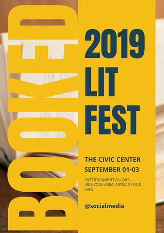 literary festival invitation with bold yellow design - Download Free Stock Templates Pikwizard.com