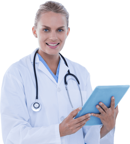 Transparent Medical Professional Holding Tablet Smiling - Download Free Stock Videos Pikwizard.com