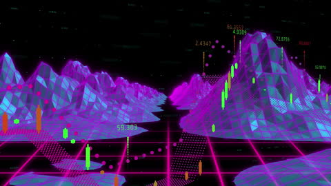 Neon Digital Landscape with Grid in Retro Style
