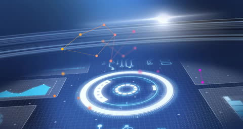 Futuristic HUD Display with Graphs and Data Visualization