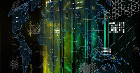Futuristic Digital World Map with Technology Interface