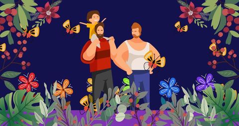 Colorful Family Celebration with Butterflies and Flowers