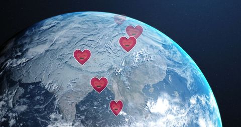 Global Connection with Heart Icons on Earth - Download Free Stock Images Pikwizard.com