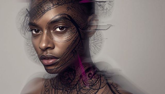 Artistic Facial Design with Swirl Patterns in Studio Portrait