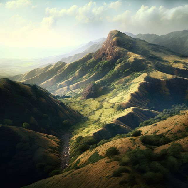 Majestic Mountain Landscape with Verdant Valley and Sparse Trees - Download Free Stock Images Pikwizard.com