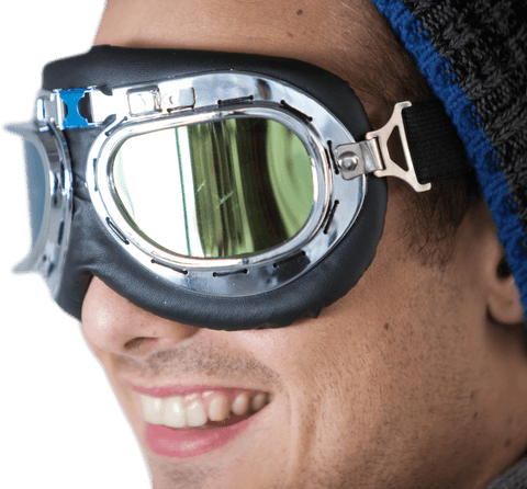 transparent side view of smiling man in stylish aviator goggles - Download Free Stock Videos Pikwizard.com