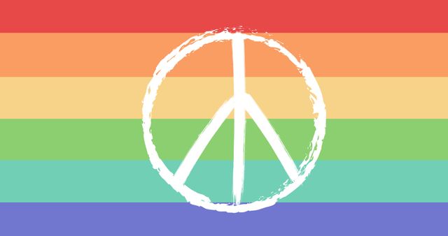 Illustration of peace sign on multicolored striped background, copy space. Vector, international day of peace, avoid war and violence, celebration, hope, kindness, support.