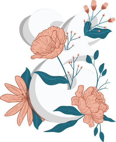 Vintage floral arrangement with ampersand character on transparent background