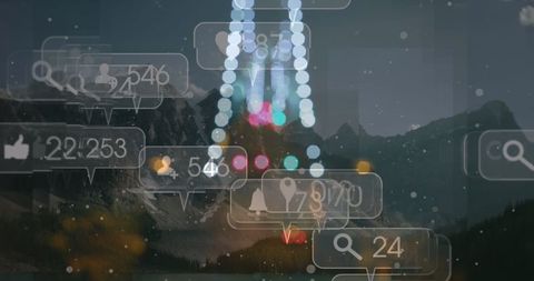 Social Media Icons and Abstract Cityscape with Bokeh