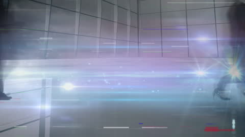 Futuristic Business Walk with Vibrant Digital Overlay