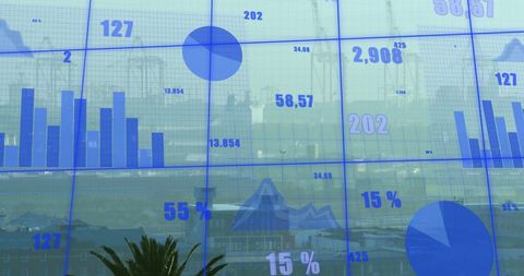 Financial data technology overlay on urban cityscape