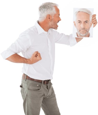 angry older man holding his own photo on transparent background - Download Free Stock Videos Pikwizard.com