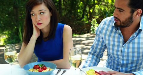Tense Moment at Outdoor Romantic Lunch