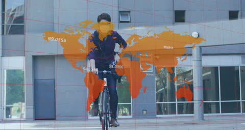 Animated Global Network Overlays Cyclist in Urban Setting