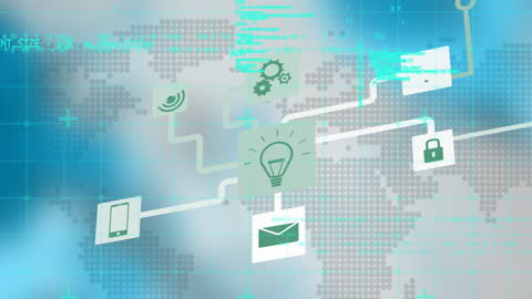 Digital Data Processing Overlaid on World Map Concept