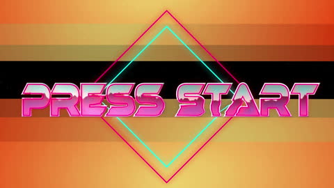Retro Neon Press Start Text Over Orange Lines