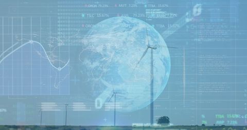 Global Renewable Energy Concept with Wind Turbines and Data Overlay - Download Free Stock Images Pikwizard.com